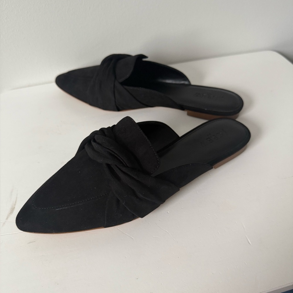 J. Crew Black Mules with Elegant Knot